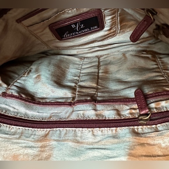 BURGUNDY RACHEL ZOE LUXE LEATHER SATCHEL FRINGE ZIPPER TASSELS - Picture 11 of 16